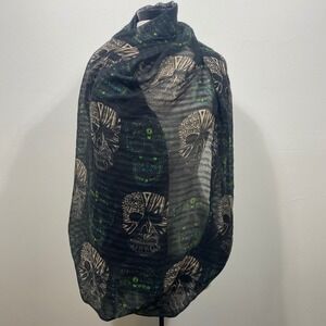 Skull Print Infinity Scarf Black Green Beige‎ Fashionable Lightweight Edgy Wrap